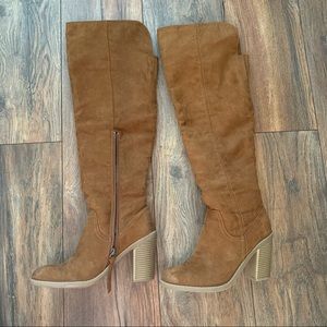 Tan suede knee high boots!